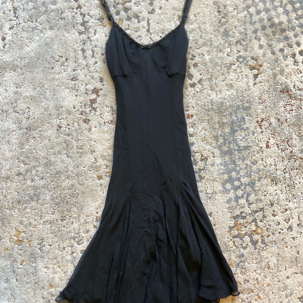 Elegant Black Y2K Spaghetti Beaded Strap Dress by MIXIT 100% silk